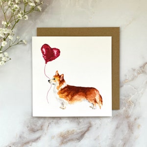 Carte de Saint-Valentin illustrée Corgi with Love Balloon