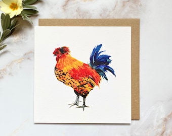 Colourful Rooster Illustrated Greetings Card