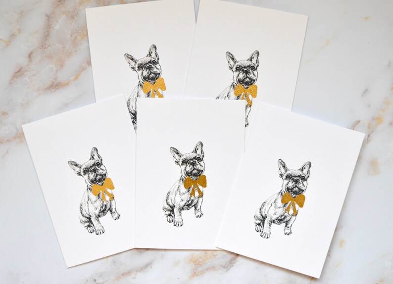 SET OF 5 Christmas Illustrated French Bulldog Notelets A6 Greetings Cards image 3