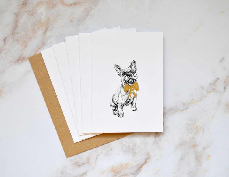 SET OF 5 Christmas Illustrated French Bulldog Notelets A6 Greetings Cards image 2