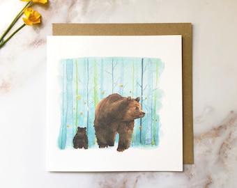 Follow Me Bear Gold Leaf Illustrated Greetings Card