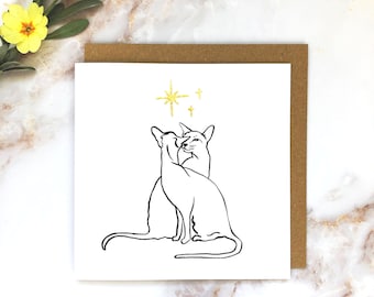 Valentine Cats Under the Stars Illustrated Greetings Card