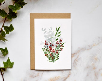 SET OF 5 Illustrated Christmas Winter Floral Notelets - A6 Size Greetings Cards