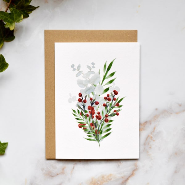 Eucalyptus and Berries Illustrated Christmas Card