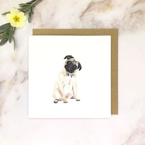 Carte de voeux illustrée Love Pug Puppy