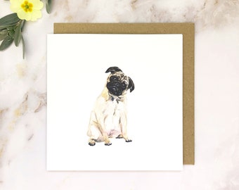 Pug Puppy Love Illustrated Greetings Card