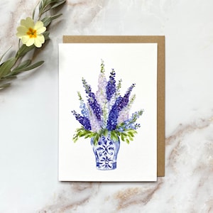 Blaue Delphinium Blumen Illustrierte Grußkarte
