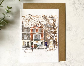 SET OF 5 Christmas Illustrated Richmond Green in Snow - A6 Size Greetings Cards