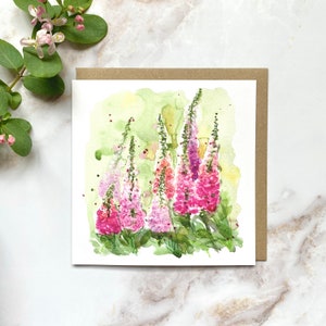 Carte de voeux illustrée de printemps Digitales roses