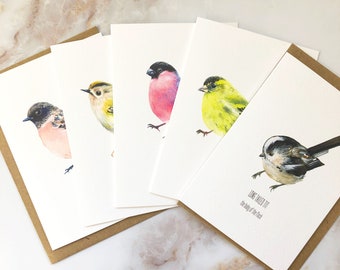 SET OF 5 Illustrated Birds Notelets - A6 Greetings Cards