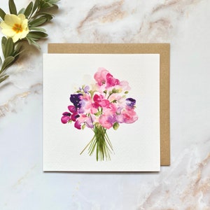 Carte de voeux illustrée « Bouquet de pois de senteur »