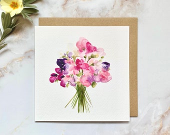 Sweet Pea Bouquet Illustrated Greetings Card