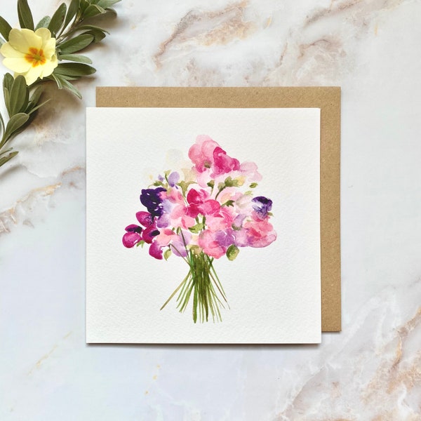 Sweet Pea Bouquet Illustrated Greetings Card