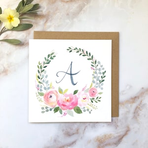 Personalisierte Monogramm Blumenkranz Illustrierte Grußkarte