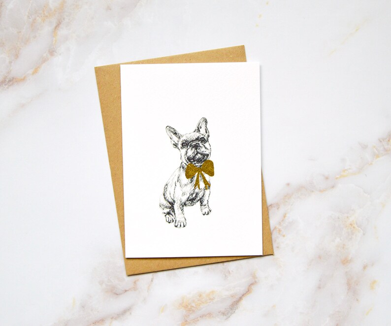 SET OF 5 Christmas Illustrated French Bulldog Notelets A6 Greetings Cards image 1