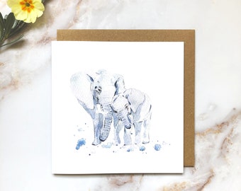 Devoted Elephants Illustrated Greetings Card
