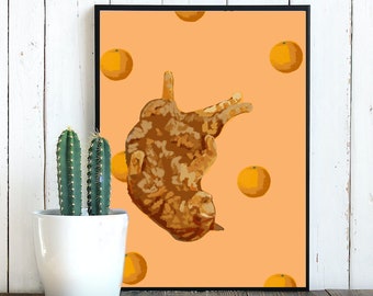 Orange Fruit Cat Painting | Illustration | Cat Art | Home Decor | Wall Art | Painting | Digital Print | Cat Lover Gift | Housewarming Gift