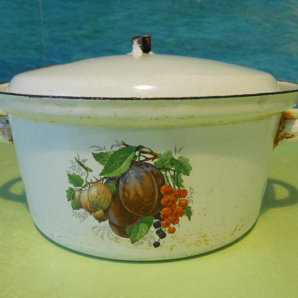 Vintage enameled saucepan Enamel Pot with Lid Roasting Pan Etsy