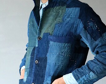 MITSUGU SASAKI/super boro boro indigo blue jacket/Japanese Boro/sashiko/hand stitched/handwork/work jacket/patchwork/patched/mixed/130
