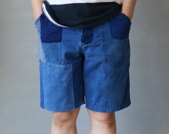 MITSUGU SASAKI/German vintage blue patchwork HBT shorts/Germany/1960's/vintage fabric/hand stitched/kempel/workwear/sashiko/mending/188