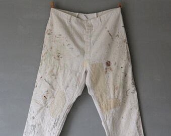 MITSUGU SASAKI/German vintage patchwork white work pants with a lot of paint/Germany 1960's/patched/workwear/hand stitched/repair/232