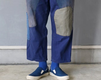 MITSUGU SASAKI/French vintage patchwork blue work pants/France 1960's/patched/workwear/blue/hand stitched/213