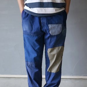 MITSUGU SASAKI/Chinese vintage patchwork blue work pants/1960's/patched/indigo blue/hand stitched/192