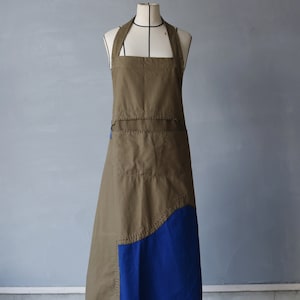 MITSUGU SASAKI/Czech military vintage cotton patchwork apron/brown and blue/repaired/patched/handwork/hand stitched/121 image 1