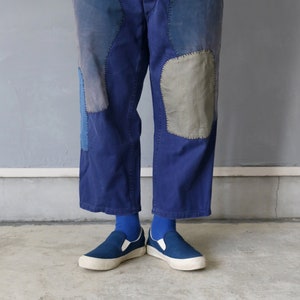 MITSUGU SASAKI/French vintage patchwork blue work pants/France 1960's/patched/workwear/blue/hand stitched/213 image 1