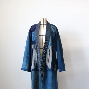 MITSUGU SASAKI/Japanese Boro Sashiko Kimono coat/noragi/remake/hand stitched/indigo/pockets/patched/farmers kimono/cotton/patchwork/267
