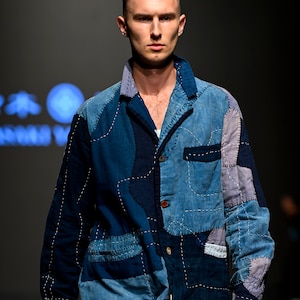 MITSUGU SASAKI/super boro boro indigo blue work coat/Paris collection 2024/Japanese Boro/sashiko/hand stitched/handwork/work coat/mixed/247