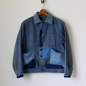 セ－ル！60s~ German Painter Work Jacket 60s Style French Chalk Blue Cotton Twill Canvas Chore Jacket