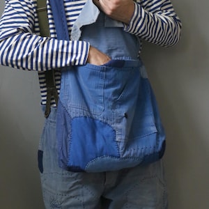 Vintage Euro Workwear Patchwork Shoulder Bag | Hand Sewn Boro Style | 1950s-70s Cotton | Small Crossbody Bag [zakka-230]