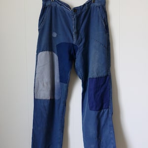 1960s French Work Pants – Hand Stitched Patchwork Vintage Remake (Faded Blue)/hand stitching/sashiko/repair/workwear/patched/351