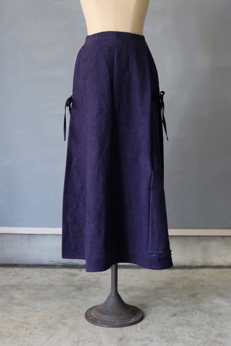 SASAKI-CHIHO/Japanese antique cotton purple apron-skirt/Japan/Japanese antique kimono/remade/remake/apron/226 image 3