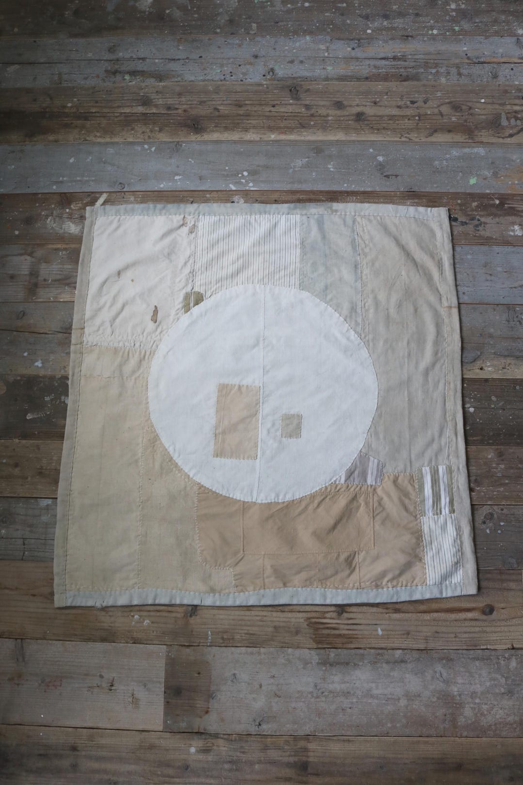 MITSUGU Sasaki/japanese Boro Patchwork Sashiko Circle White Rug Mat ...