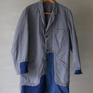 German vintage patchwork work coat/Gray/cotton/Germany 1960's/handwork/hand stitched/patched/258