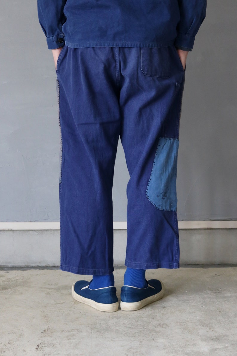 MITSUGU SASAKI/French vintage patchwork blue work pants/France 1960's/patched/workwear/blue/hand stitched/213 image 10