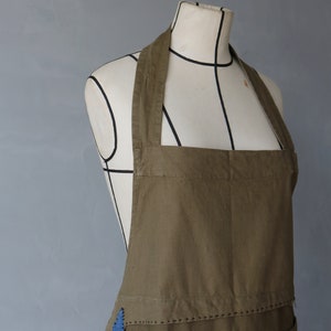 MITSUGU SASAKI/Czech military vintage cotton patchwork apron/brown and blue/repaired/patched/handwork/hand stitched/121 image 3