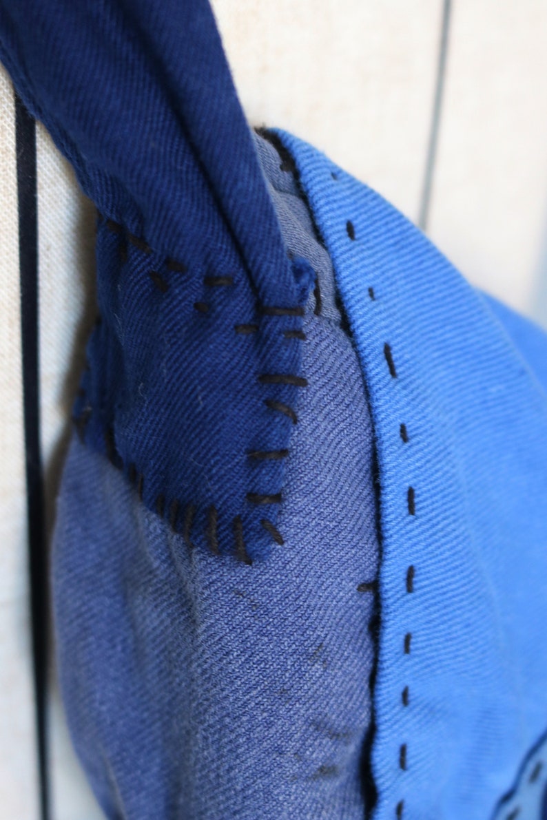 MITSUGU SASAKI/European vintage cotton patchwork small shoulder bag/faded blue/patched/hand stitched/workwear/chore jacket/chore pants/130 image 5