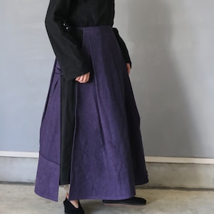 SASAKI-CHIHO/Japanese antique cotton purple apron-skirt/Japan/Japanese antique kimono/remade/remake/apron/226 image 1