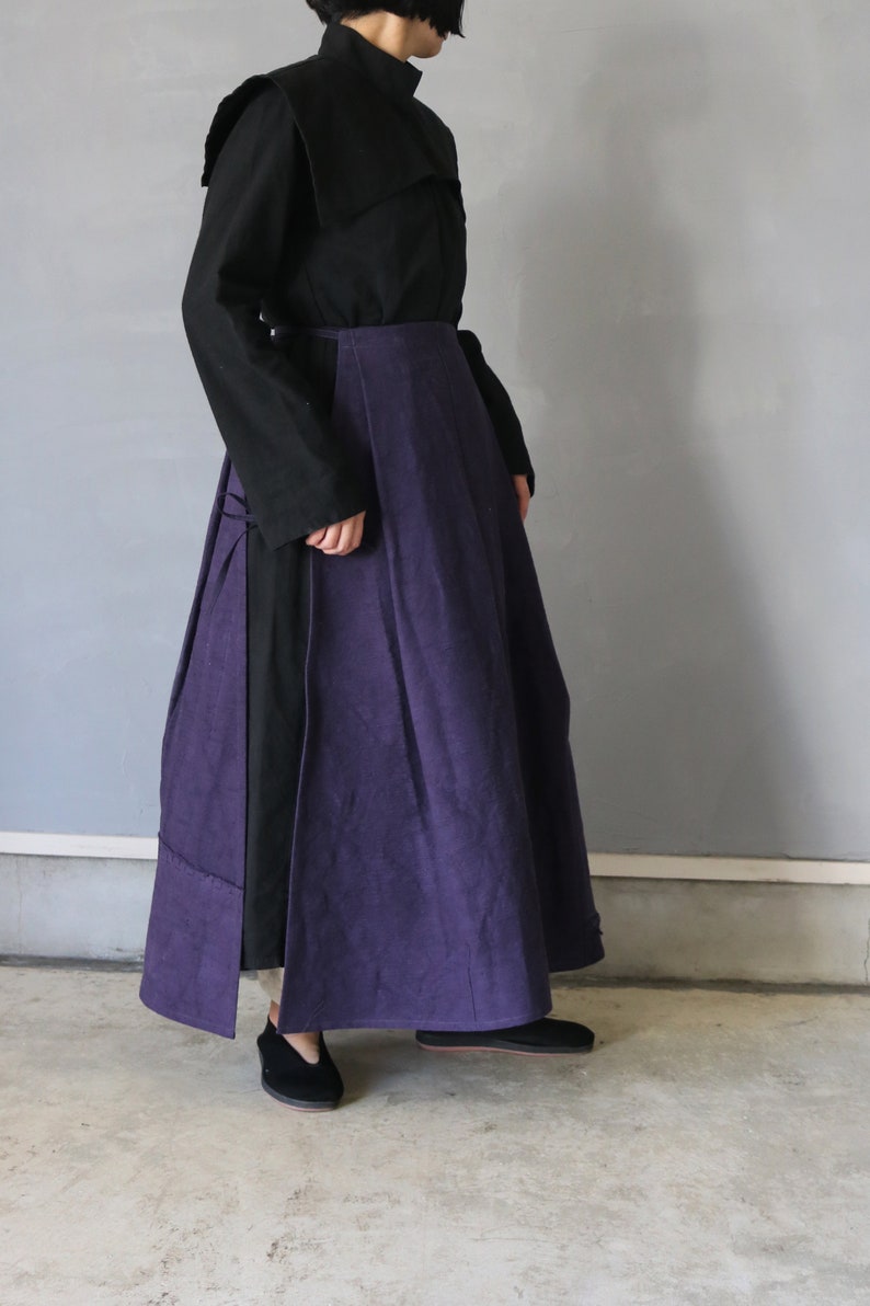 SASAKI-CHIHO/Japanese antique cotton purple apron-skirt/Japan/Japanese antique kimono/remade/remake/apron/226 image 1