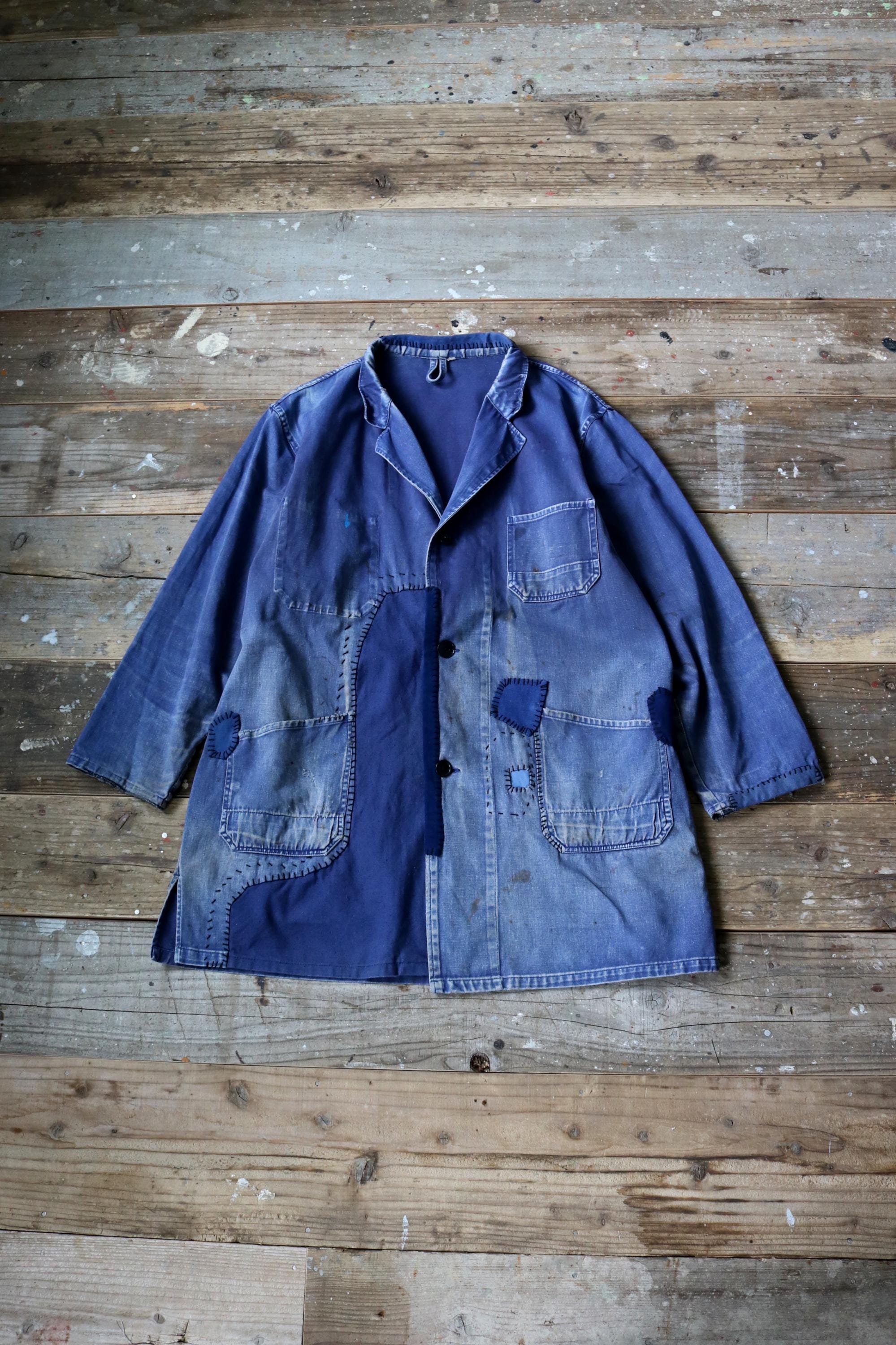 MITSUGU Sasaki/german Vintage Patchwork Faded Blue Work Coat