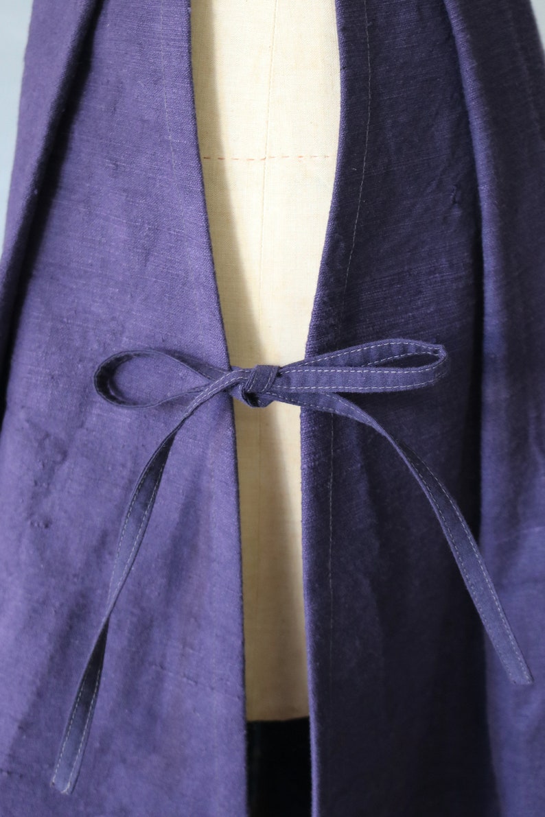 SASAKI-CHIHO/Japanese antique cotton purple apron-skirt/Japan/Japanese antique kimono/remade/remake/apron/226 image 8