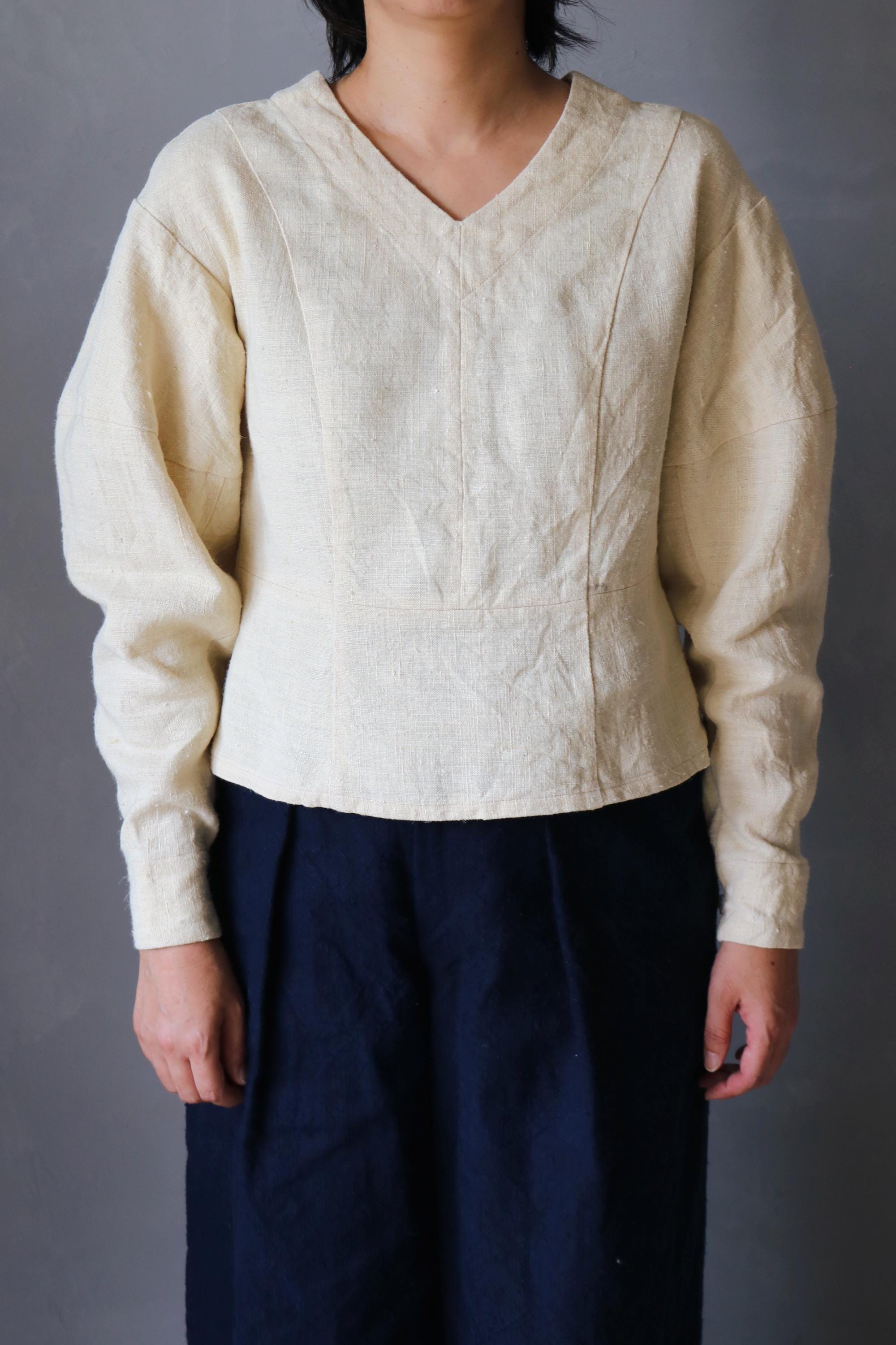 Sasaki-chiho/french Antique Linen Ecru White Shirt/long