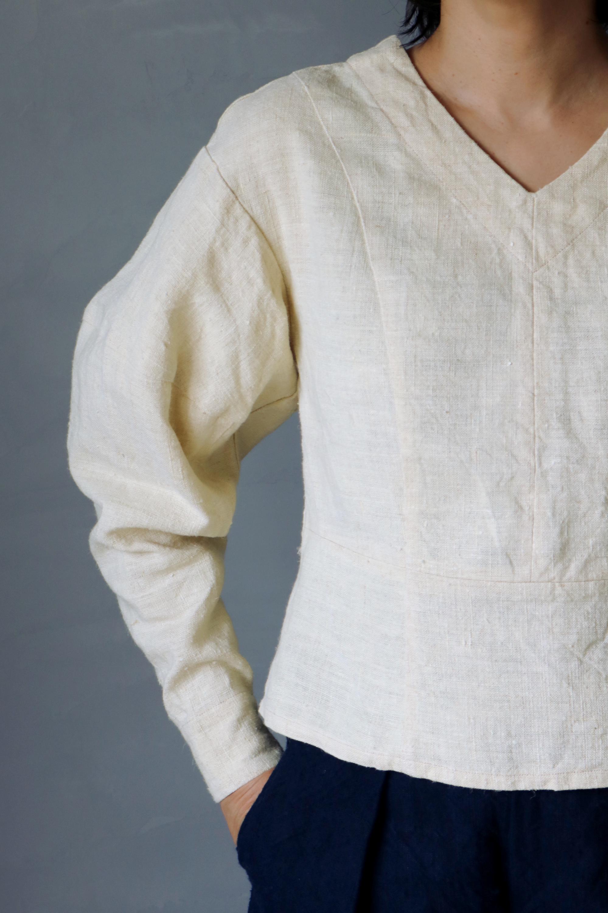 Lin francais d'antan×sashiki Sasaki-chiho/french Antique Linen Ecru White Shirt/long