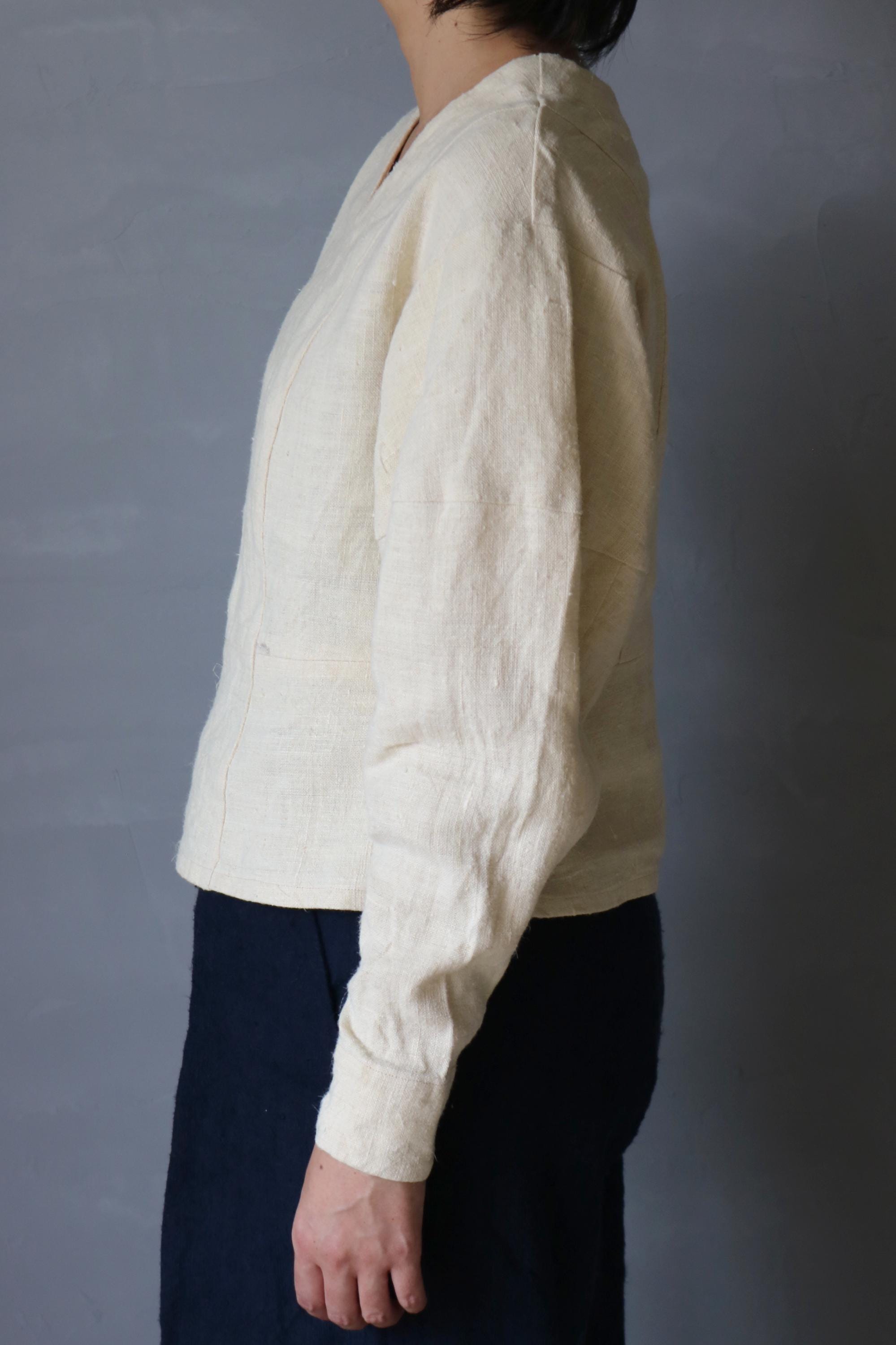 Lin francais d'antan×sashiki Sasaki-chiho/french Antique Linen Ecru White Shirt/long