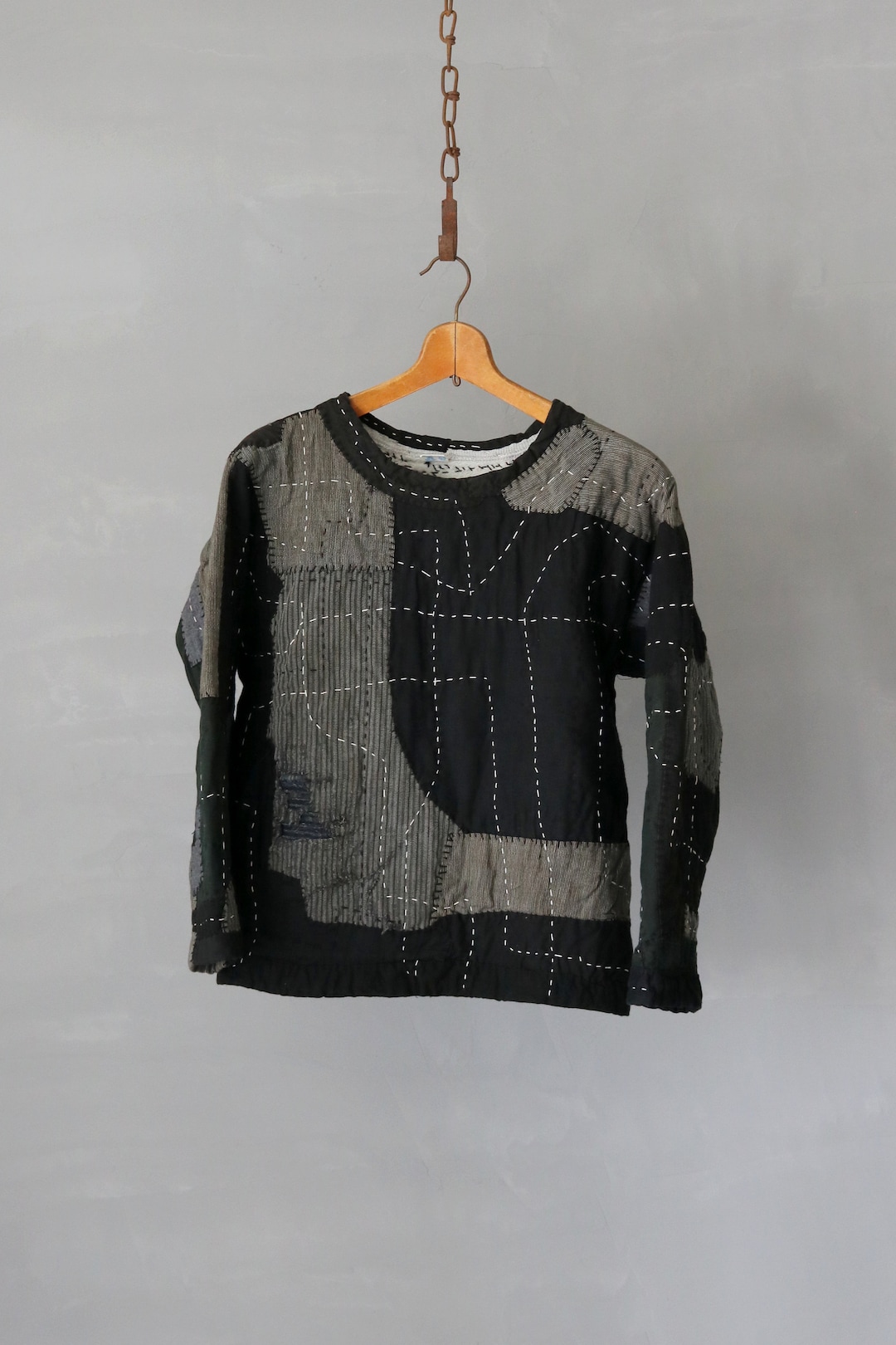 mitsugu-sasaki-super-boro-boro-black-patchwork-sweat-shirt-champion-usa