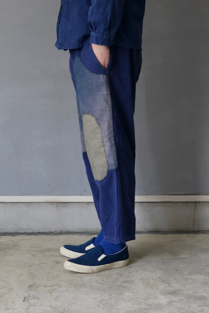 MITSUGU SASAKI/French vintage patchwork blue work pants/France 1960's/patched/workwear/blue/hand stitched/213 image 9