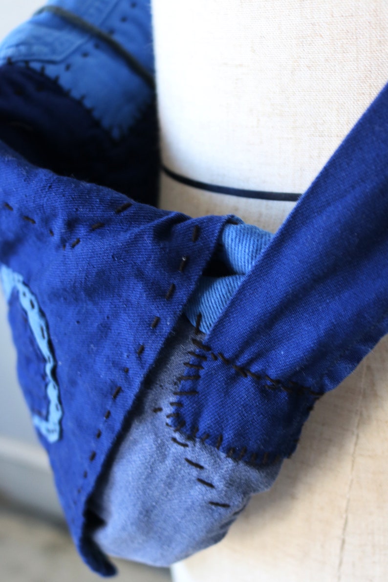 MITSUGU SASAKI/European vintage cotton patchwork small shoulder bag/faded blue/patched/hand stitched/workwear/chore jacket/chore pants/130 image 7